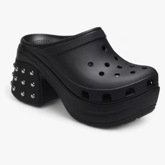 Crocs Comfort Siren Studded Black TPU Chunky Platform Heeled Comfy Clogs Mens 13 - Picture 1 of 9